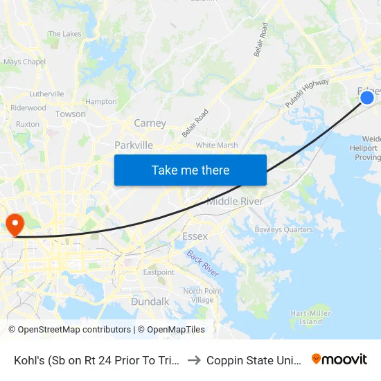 Kohl's (Sb on Rt 24 Prior To Trimble Rd) to Coppin State University map