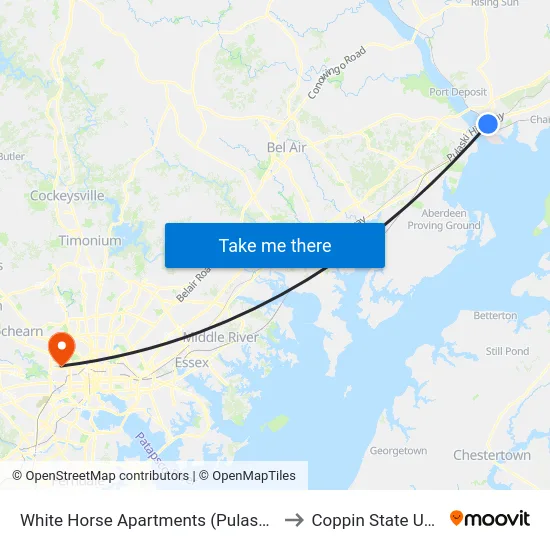 White Horse Apartments (Pulaski Hwy/Us 40) to Coppin State University map
