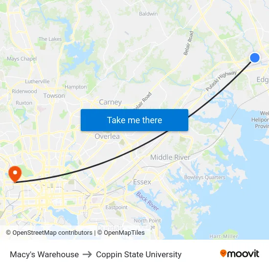 Macy's Warehouse to Coppin State University map