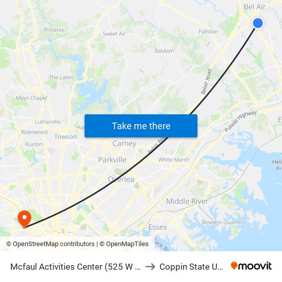 Mcfaul Activities Center (525 W Macphail Rd) to Coppin State University map