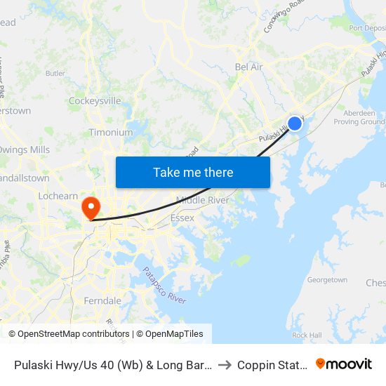 Pulaski Hwy/Us 40 (Wb) & Long Bar Harbor Rd (Opposite 7-11) to Coppin State University map