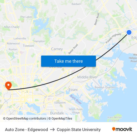 Auto Zone - Edgewood to Coppin State University map