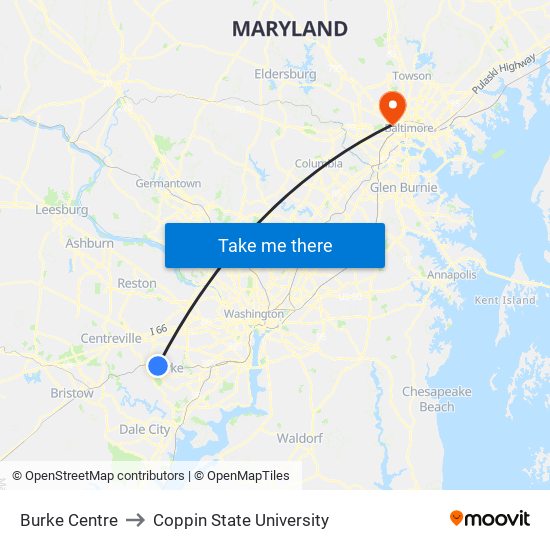 Burke Centre to Coppin State University map