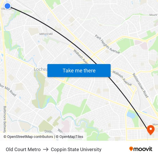 Old Court Metro to Coppin State University map