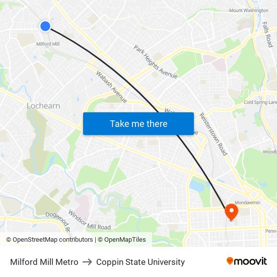 Milford Mill Metro to Coppin State University map