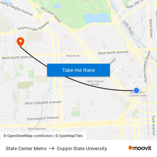 State Center Metro to Coppin State University map