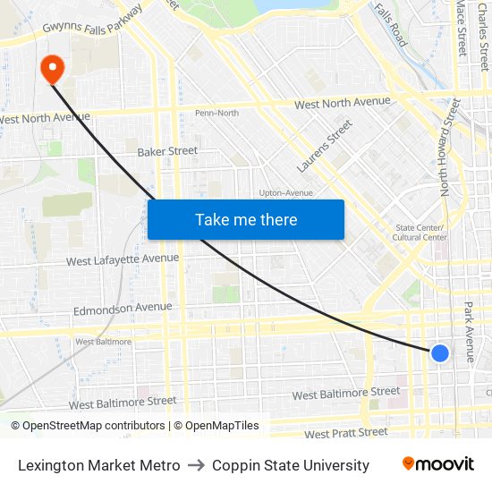 Lexington Market Metro to Coppin State University map