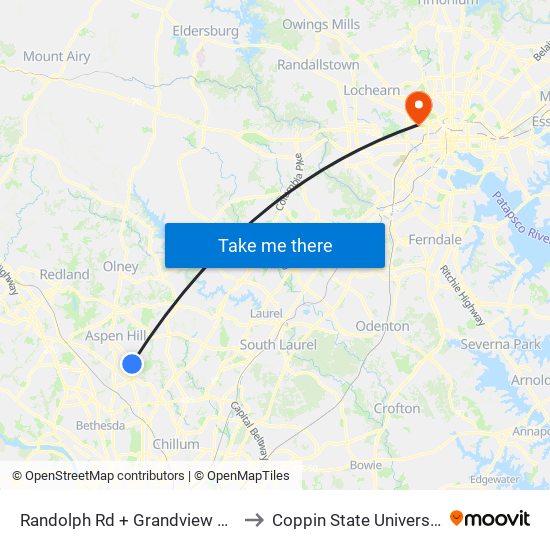 Randolph Rd + Grandview Ave to Coppin State University map