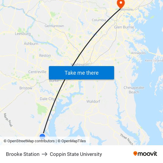 Brooke Station to Coppin State University map