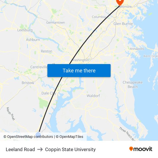 Leeland Road to Coppin State University map