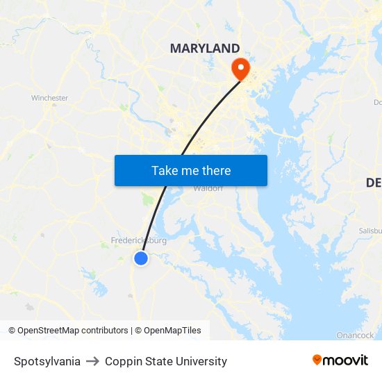 Spotsylvania to Coppin State University map