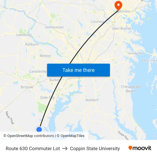 Route 630 Commuter Lot to Coppin State University map