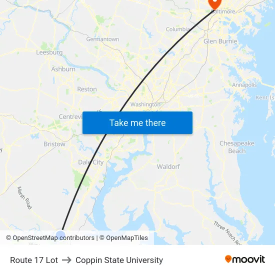 Route 17 Lot to Coppin State University map