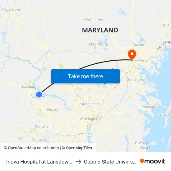 Inova Hospital at Lansdowne to Coppin State University map