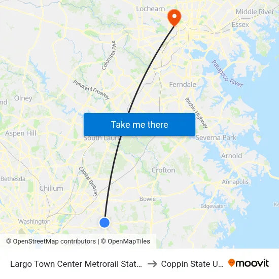 Largo Town Center Metrorail Station at Bus Bay F to Coppin State University map