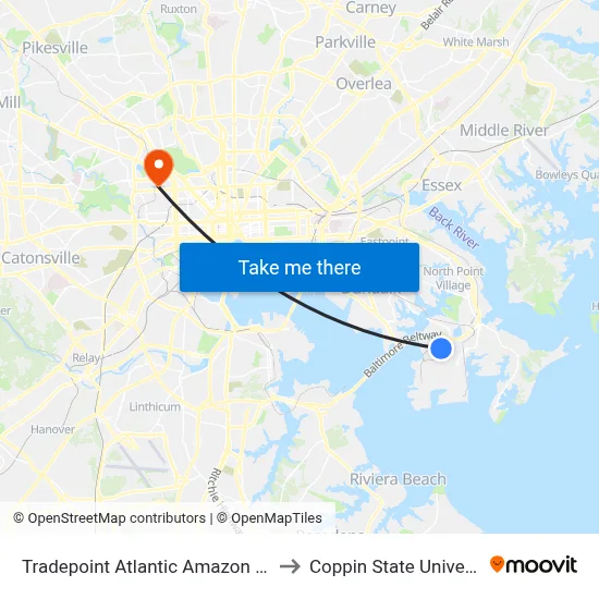 Tradepoint Atlantic Amazon Mtn6 to Coppin State University map