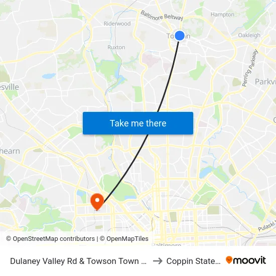 Dulaney Valley Rd & Towson Town Center Mall - Macy's Nb to Coppin State University map