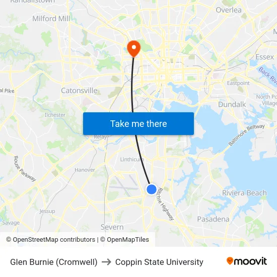 Glen Burnie (Cromwell) to Coppin State University map