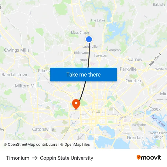 Timonium to Coppin State University map