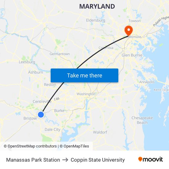 Manassas Park Station to Coppin State University map