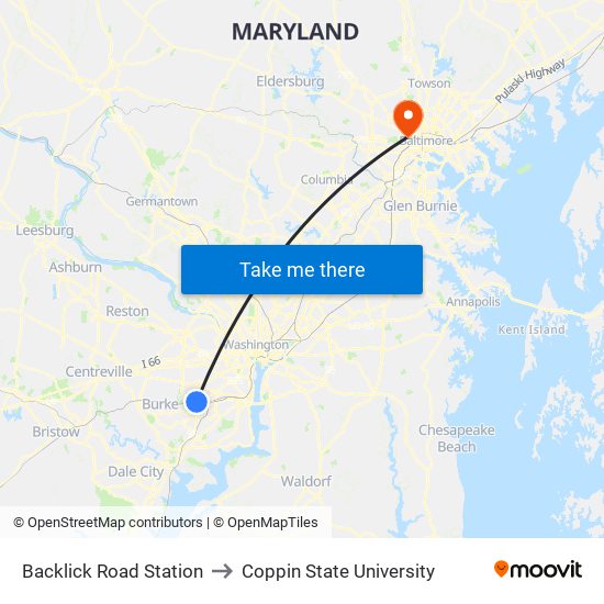 Backlick Road Station to Coppin State University map