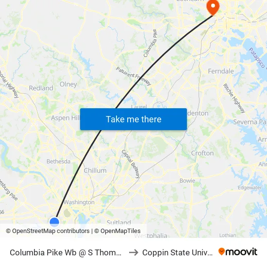 Columbia Pike Wb @ S Thomas St Ns to Coppin State University map