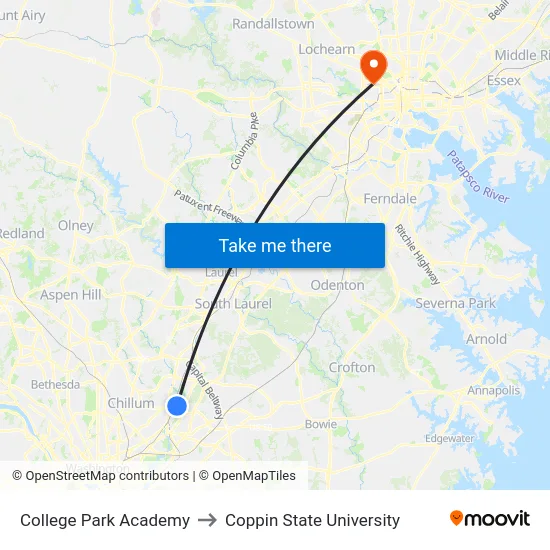 College Park Academy to Coppin State University map
