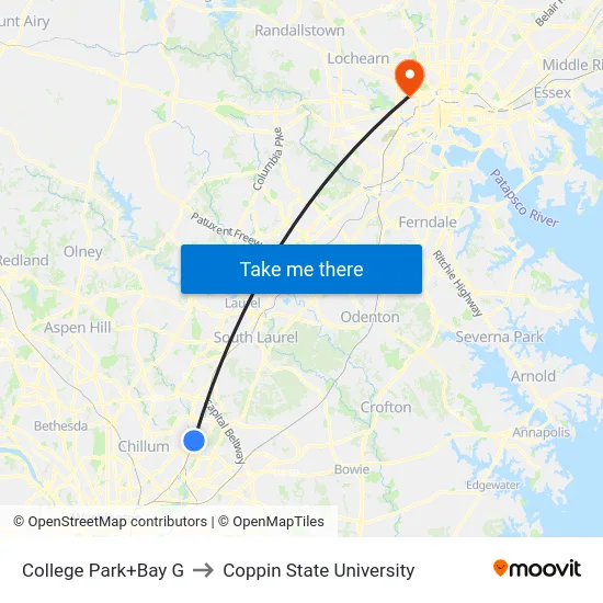 College Park+Bay G to Coppin State University map