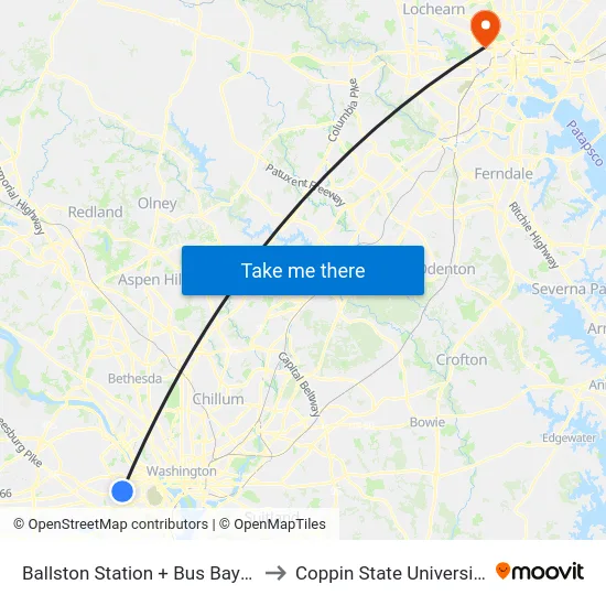 Ballston Station + Bus Bay H to Coppin State University map