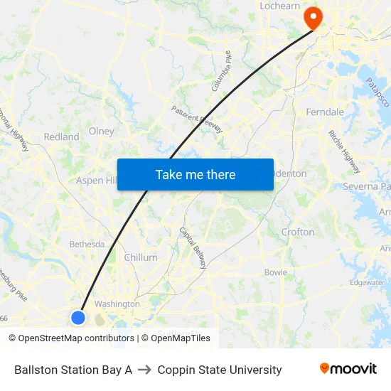 Ballston Station Bay A to Coppin State University map