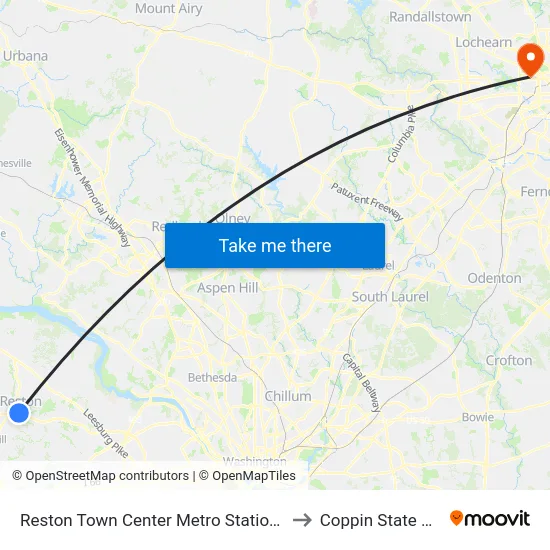 Reston Town Center Metro Station - North Bus Bay to Coppin State University map