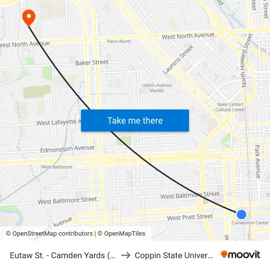 Eutaw St. - Camden Yards (Eb) to Coppin State University map