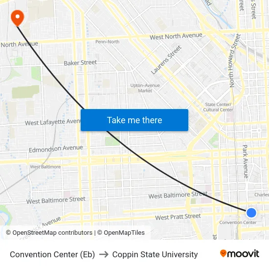 Convention Center (Eb) to Coppin State University map
