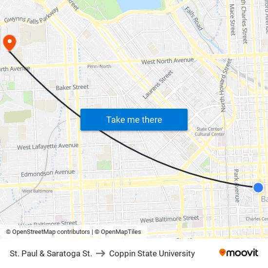 St. Paul & Saratoga St. to Coppin State University map