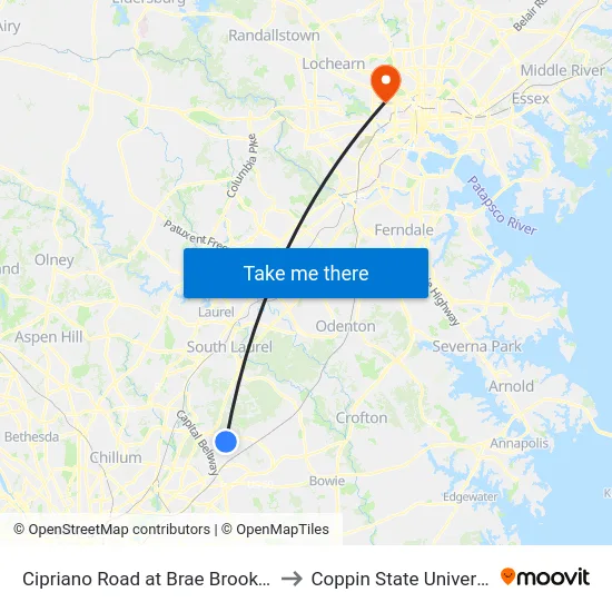 Cipriano Road at Brae Brooke Dr to Coppin State University map