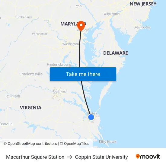 Macarthur Square Station to Coppin State University map