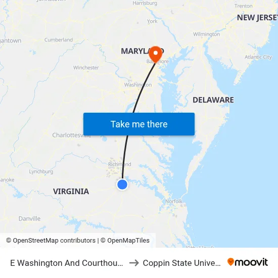 E Washington And Courthouse St to Coppin State University map