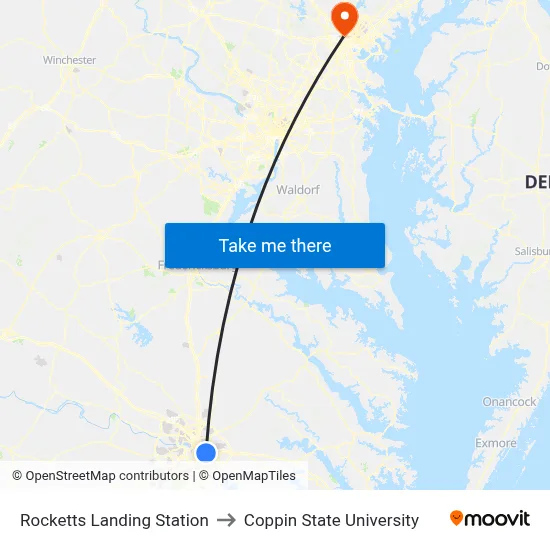 Rocketts Landing Station to Coppin State University map