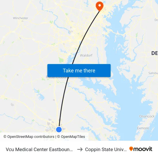 Vcu Medical Center Eastbound Station to Coppin State University map