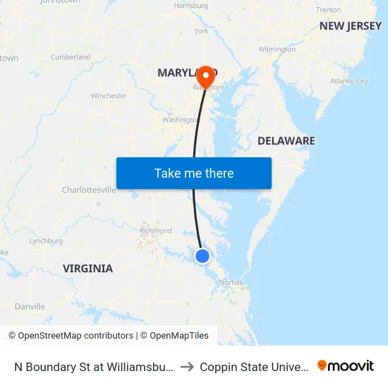 N Boundary St at Williamsburg Tc to Coppin State University map