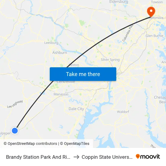 Brandy Station Park And Ride to Coppin State University map