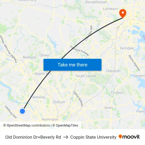 Old Dominion Dr+Beverly Rd to Coppin State University map