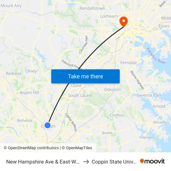 New Hampshire Ave & East-West Hwy to Coppin State University map