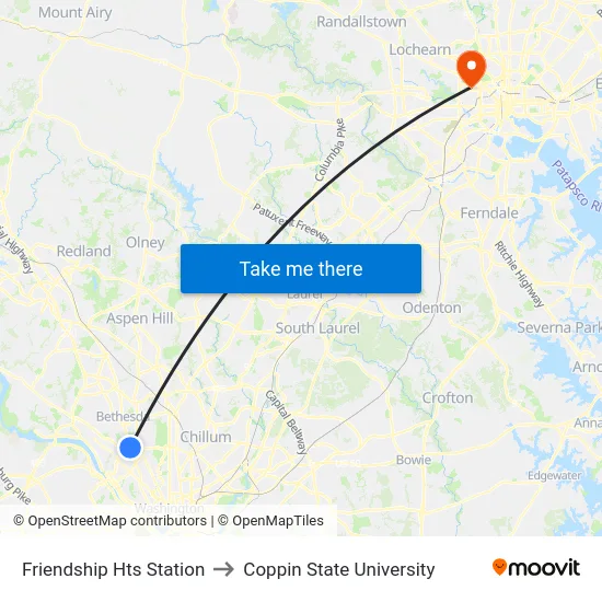 Friendship Hts Station to Coppin State University map
