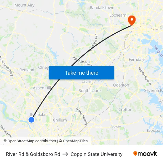 River Rd & Goldsboro Rd to Coppin State University map