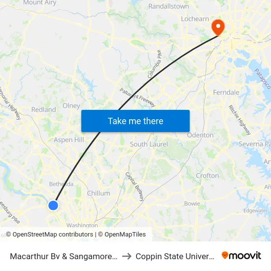 Macarthur Bv & Sangamore Rd to Coppin State University map
