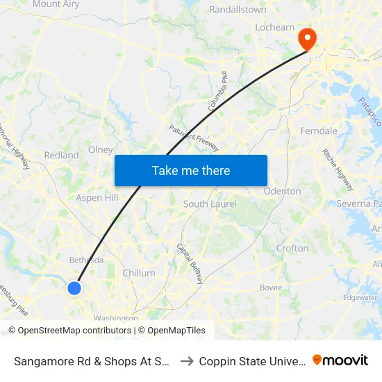 Sangamore Rd & Shops At Sumner to Coppin State University map