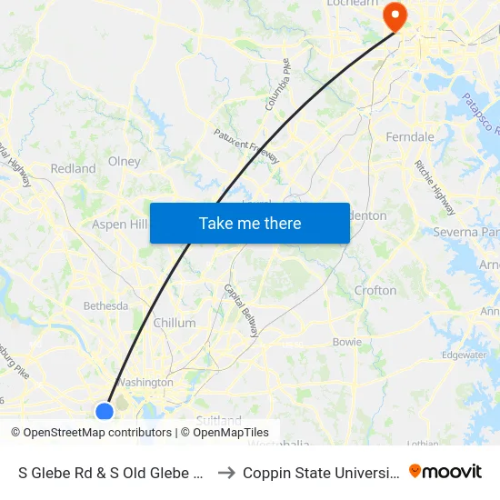 S Glebe Rd & S Old Glebe Rd to Coppin State University map