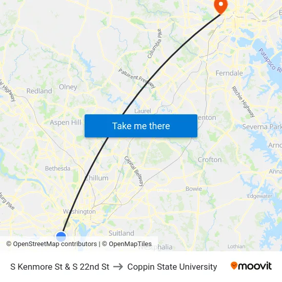 S Kenmore St & S 22nd St to Coppin State University map