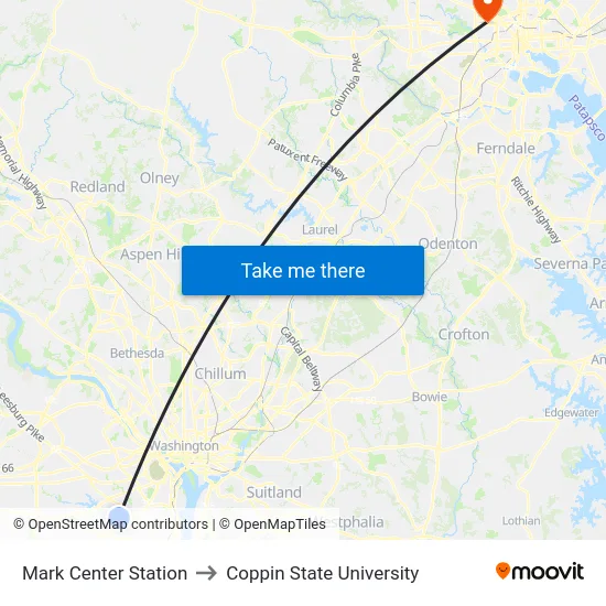 Mark Center Station to Coppin State University map